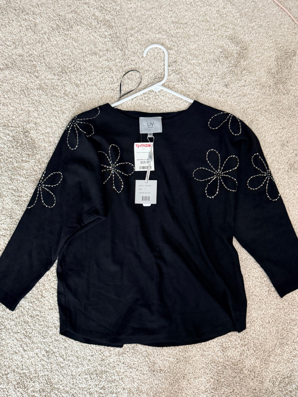 Milano Black Women's Embellished Floral Sleeve Sweatshirt